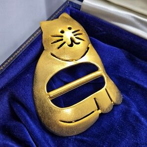 Huge Vintage Ultra Gold Cat Scarf Clip Or Cat Belt Buckle